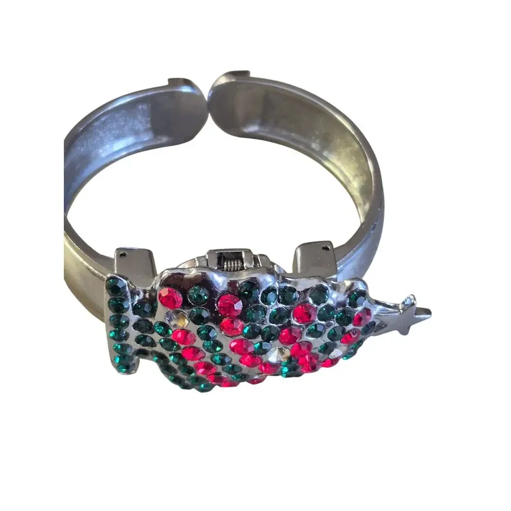 Nurmi Christmas tree Cuff watch Festive Unique‎ retro chic Hinged Holiday Rare
